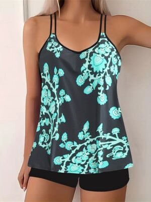 Summer Racerback Sleeveless Two Piece Sky Blue Purple Tankini - Image 7