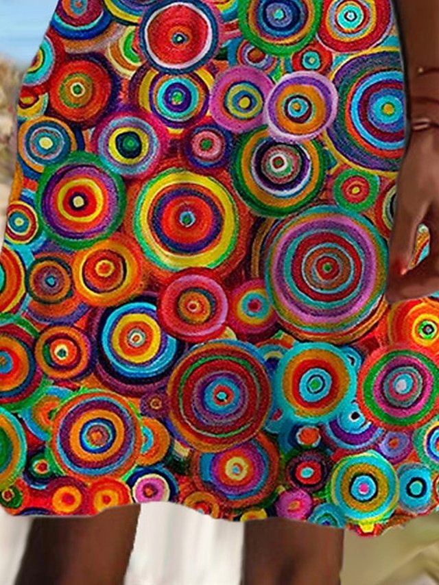 Summer Regular Fit Geometric V Neck Short Sleeve Mini Dress - Image 2