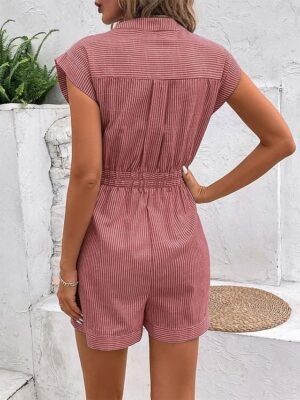 Summer Regular Fit Striped V Neck Sleeveless Romper - Image 9