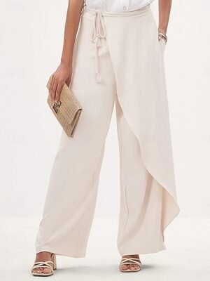 Summer Wide Leg Asymmetric Belted Full Length Culottes - Image 1