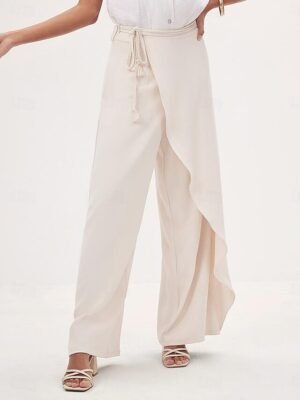 Summer Wide Leg Asymmetric Belted Full Length Culottes - Image 2