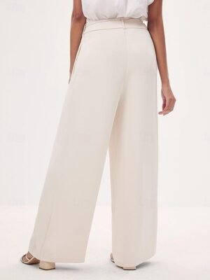 Summer Wide Leg Asymmetric Belted Full Length Culottes - Image 3