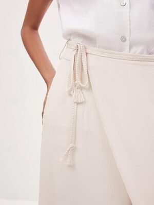 Summer Wide Leg Asymmetric Belted Full Length Culottes - Image 4