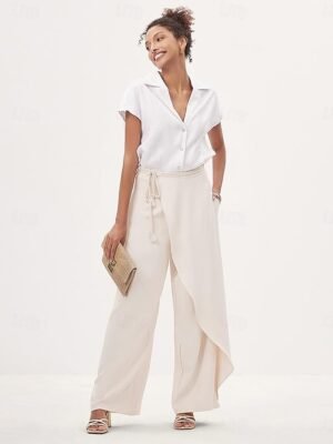 Summer Wide Leg Asymmetric Belted Full Length Culottes - Image 6