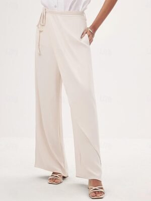 Summer Wide Leg Asymmetric Belted Full Length Culottes - Image 7