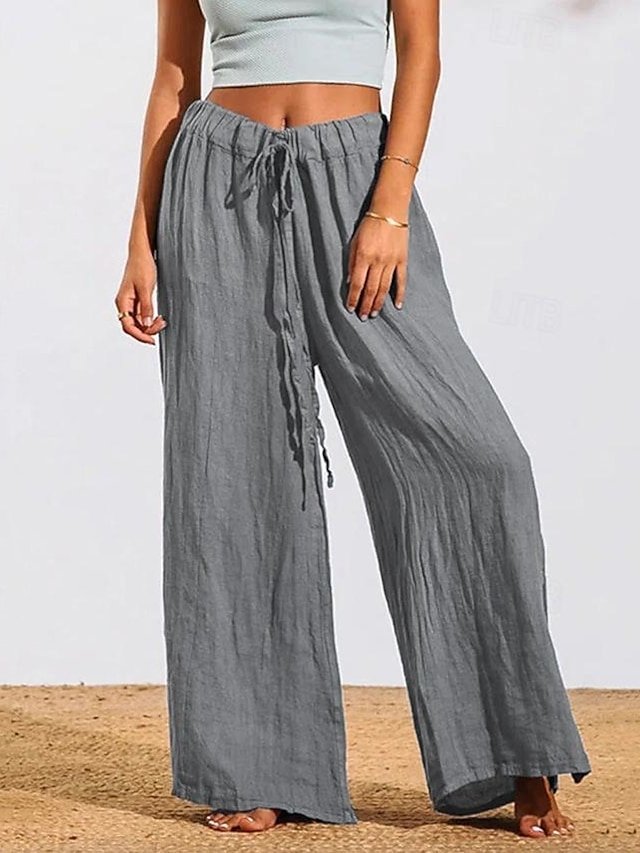 Summer Wide Leg High Waist Long Black Trousers - Image 1