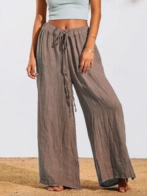 Summer Wide Leg High Waist Long Black Trousers - Image 3