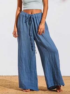 Summer Wide Leg High Waist Long Black Trousers - Image 4