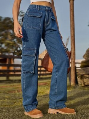 Timeless Loose Plain Medium Waist Full Length Jeans - Image 1