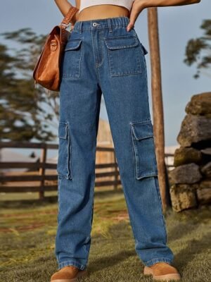 Timeless Loose Plain Medium Waist Full Length Jeans - Image 4