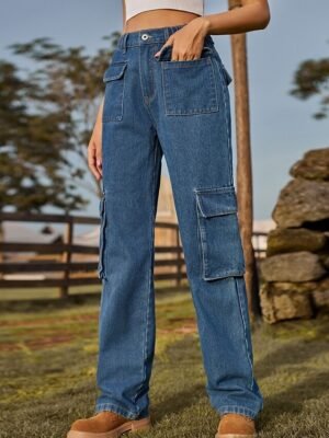 Timeless Loose Plain Medium Waist Full Length Jeans - Image 7
