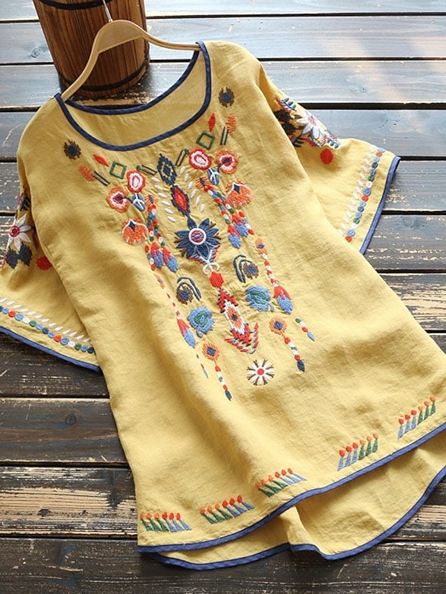 Tribal Basic Crew Neck Short Sleeve Shirt Blouse - Image 2