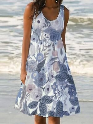 Tropical Regular Fit Floral U Neck Sleeveless Mini Dress - Image 4