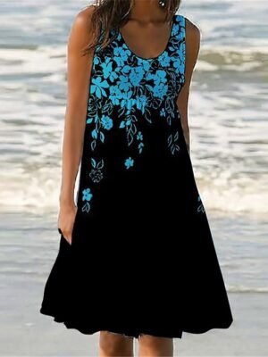 Tropical Regular Fit Floral U Neck Sleeveless Mini Dress - Image 5