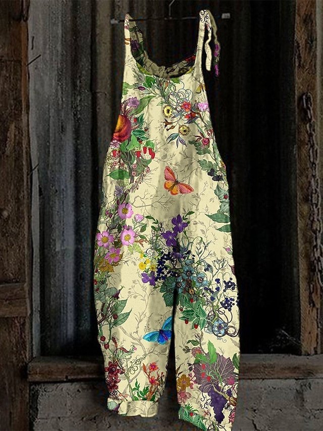 Trug Life Loose Floral Crew Neck Sleeveless Summer Overall - Image 1
