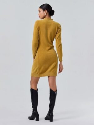 Urban Cleanfit Solid Colour High Neck Long Sleeve Midi Sweater Dress - Image 2