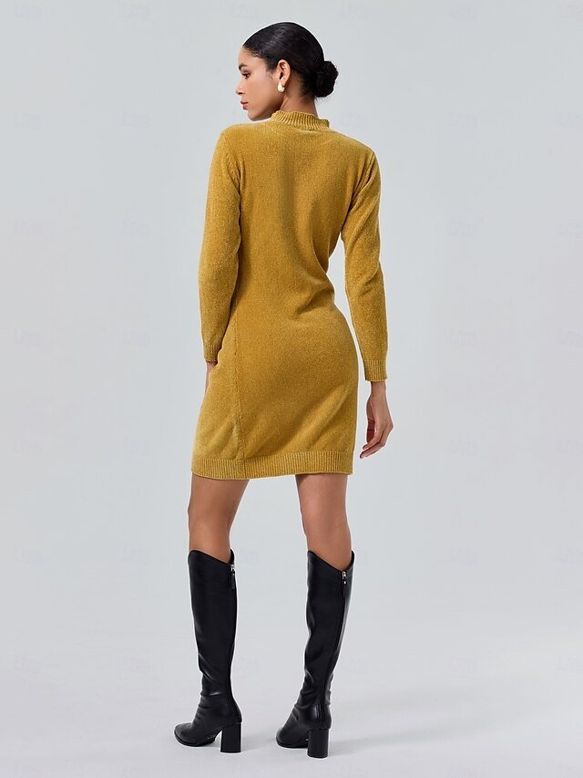 Urban Cleanfit Solid Colour High Neck Long Sleeve Midi Sweater Dress - Image 2