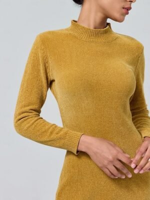 Urban Cleanfit Solid Colour High Neck Long Sleeve Midi Sweater Dress - Image 3