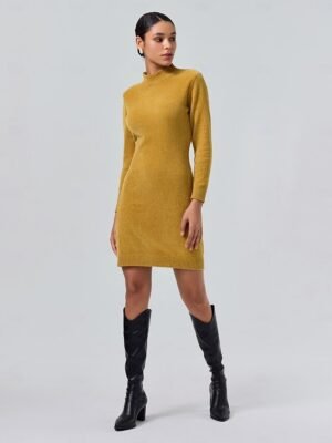 Urban Cleanfit Solid Colour High Neck Long Sleeve Midi Sweater Dress - Image 6