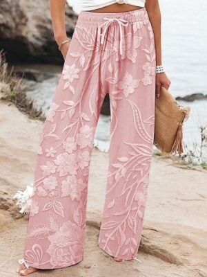 Vacation Baggy Floral High Waist Full Length Chinos - Image 1