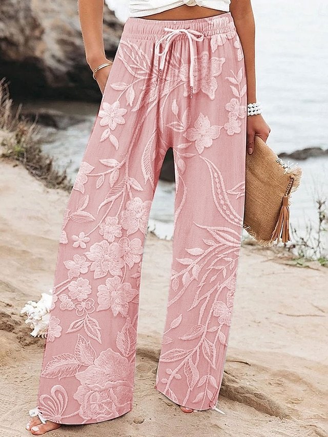 Vacation Baggy Floral High Waist Full Length Chinos - Image 1