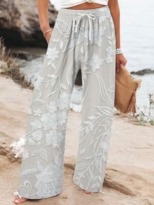 Vacation Baggy Floral High Waist Full Length Chinos - Image 2