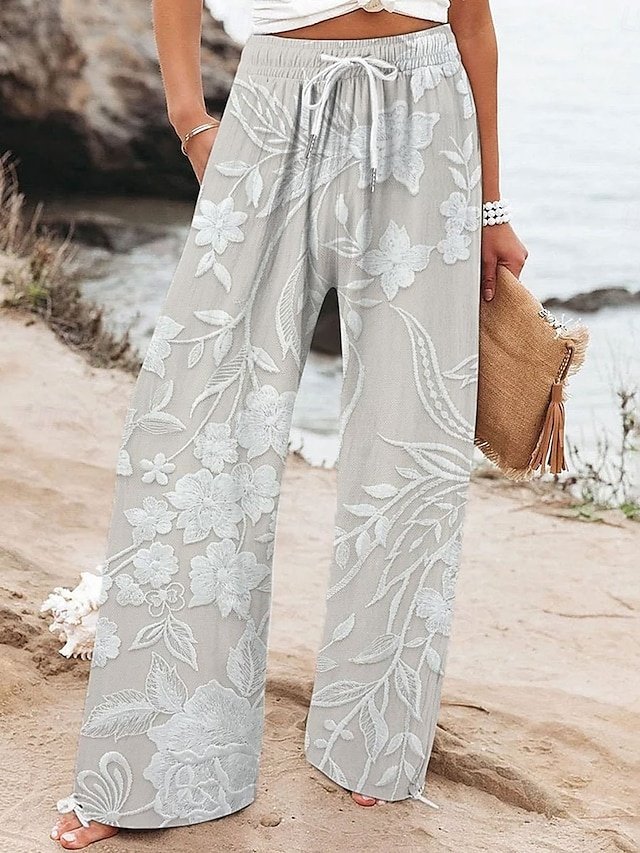 Vacation Baggy Floral High Waist Full Length Chinos - Image 2