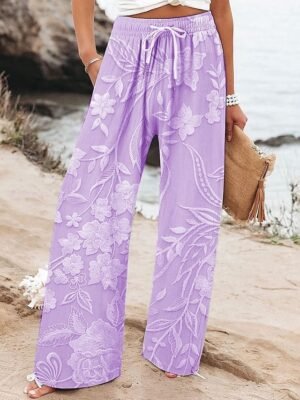 Vacation Baggy Floral High Waist Full Length Chinos - Image 3