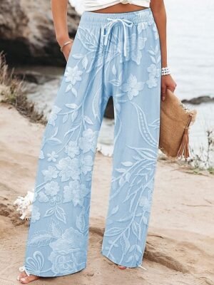 Vacation Baggy Floral High Waist Full Length Chinos - Image 4