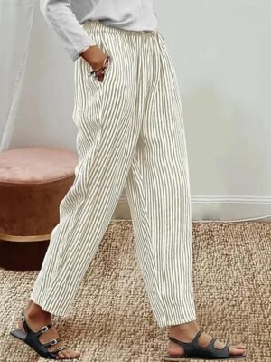 Vacation Baggy Striped High Waist Full Length Pants - Image 3