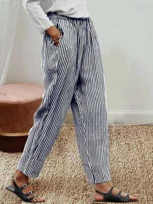 Vacation Baggy Striped High Waist Full Length Pants - Image 4