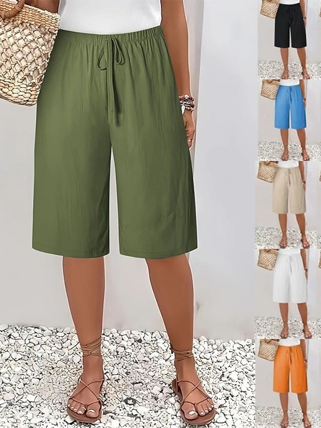 Vacation Basic Plain High Waist Knee Length Chinos - Image 1