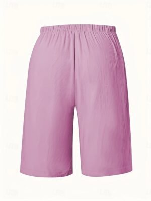 Vacation Basic Plain High Waist Knee Length Chinos - Image 16