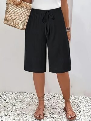 Vacation Basic Plain High Waist Knee Length Chinos - Image 17