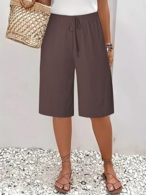 Vacation Basic Plain High Waist Knee Length Chinos - Image 20