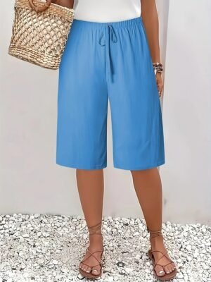 Vacation Basic Plain High Waist Knee Length Chinos - Image 23