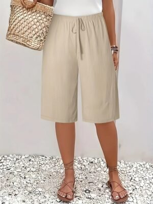 Vacation Basic Plain High Waist Knee Length Chinos - Image 26