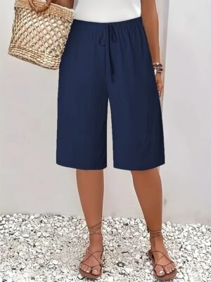 Vacation Basic Plain High Waist Knee Length Chinos - Image 8
