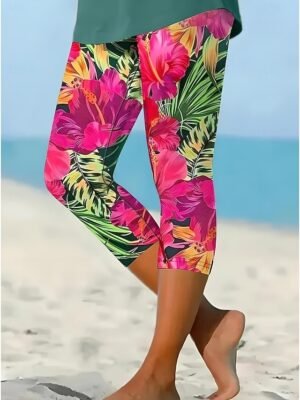 Vacation Casual Capri Floral Mid Waist Ankle-Length Leggings - Image 2