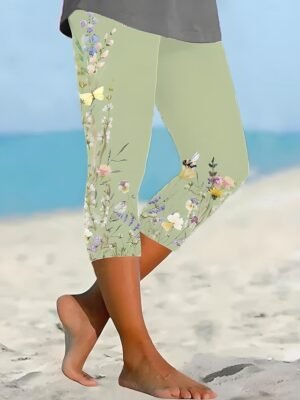 Vacation Casual Capri Floral Mid Waist Ankle-Length Leggings - Image 3
