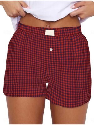 Vacation High Waist Plaid Elastic Waistband Chino Shorts - Image 6
