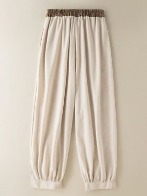 Vacation High Waist Plain Drawstring Ankle-Length Harem Trousers - Image 2