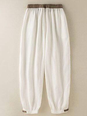 Vacation High Waist Plain Drawstring Ankle-Length Harem Trousers - Image 4
