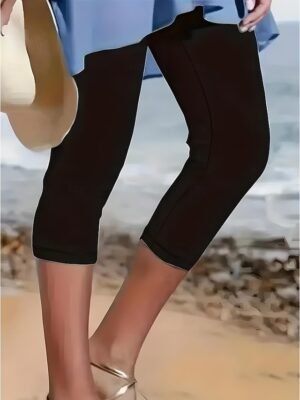 Vacation High Waist Solid Colour Calf-Length Leggings - Image 11