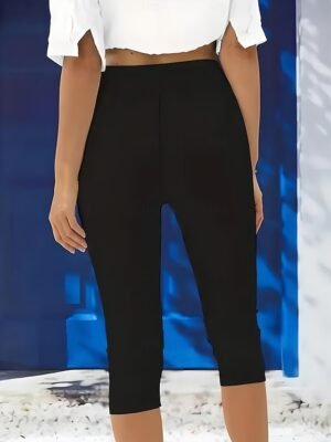 Vacation High Waist Solid Colour Calf-Length Leggings - Image 12