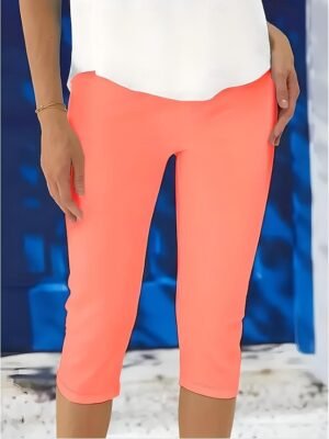 Vacation High Waist Solid Colour Calf-Length Leggings - Image 17