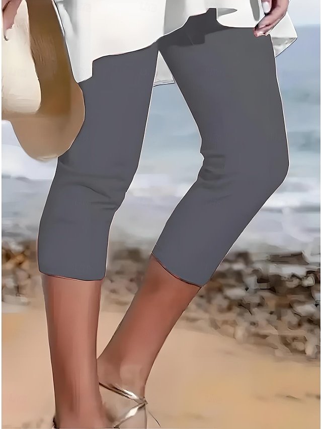 Vacation High Waist Solid Colour Calf-Length Leggings - Image 2