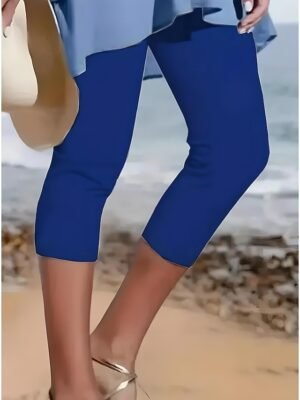 Vacation High Waist Solid Colour Calf-Length Leggings - Image 5