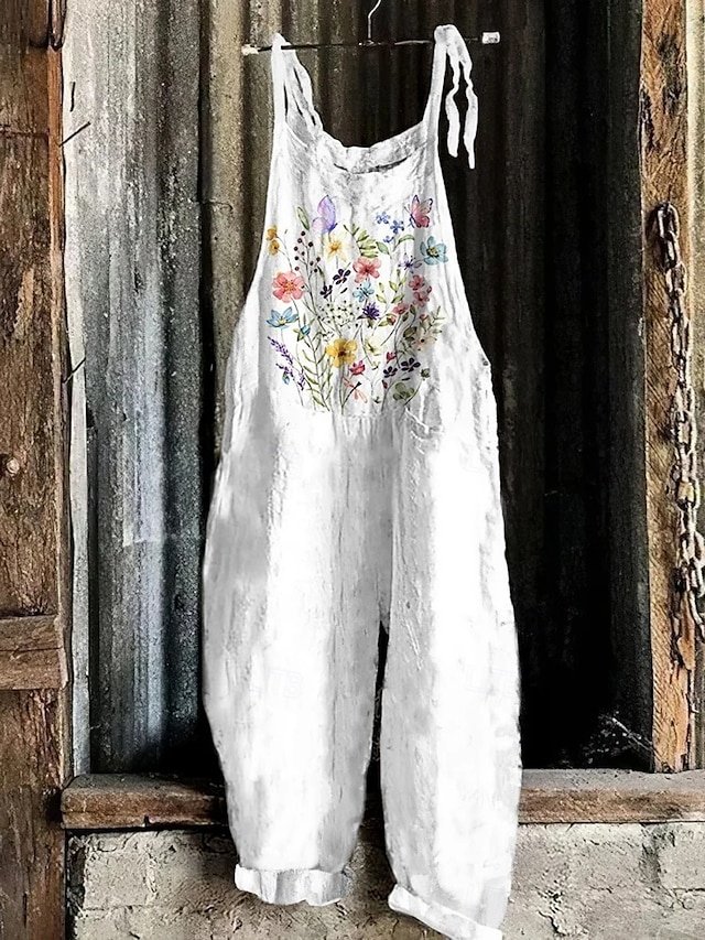 Vacation Loose Fit Floral Graphic High Waist Full Length Overalls - Image 1