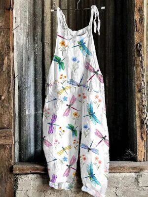 Vacation Loose Fit Floral Graphic High Waist Full Length Overalls - Image 2